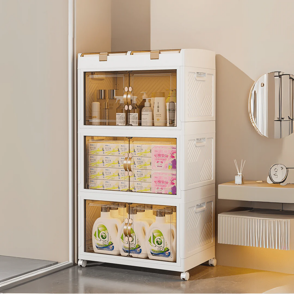 Multi-Purpose Foldable Storage Organizer Wardrobe With Wheels