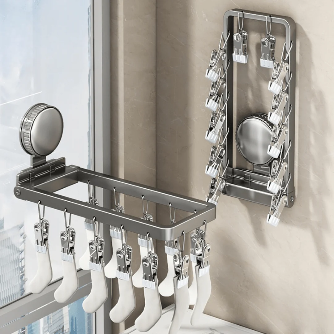 Carbon Steel Foldable Suction Cup Sock Drying Rack