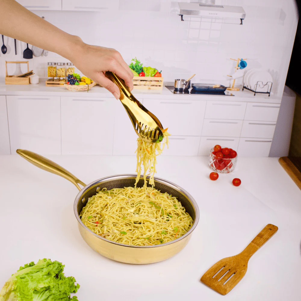 Multi-Purpose Stainless Steel Gold Honeycomb Frying Pan with Lid(24cm)