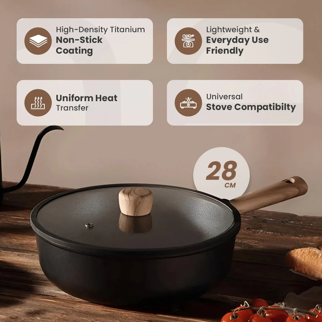 Durable Aluminum Alloy Titanium Fry Wok with Non-Stick Surface (28cm)