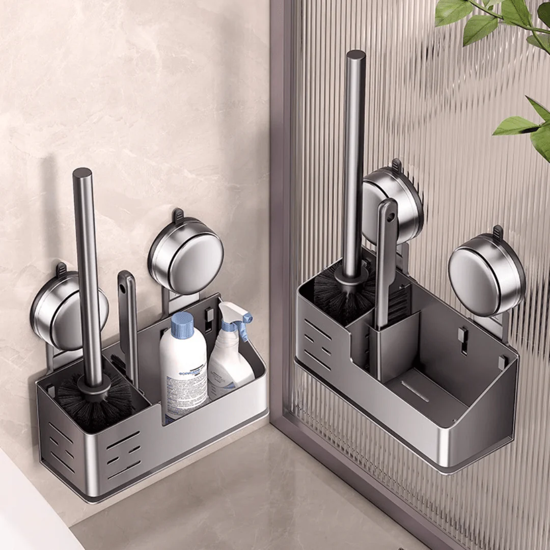 Wall-Mounted Suction Cup Toilet Brush with Storage Holder