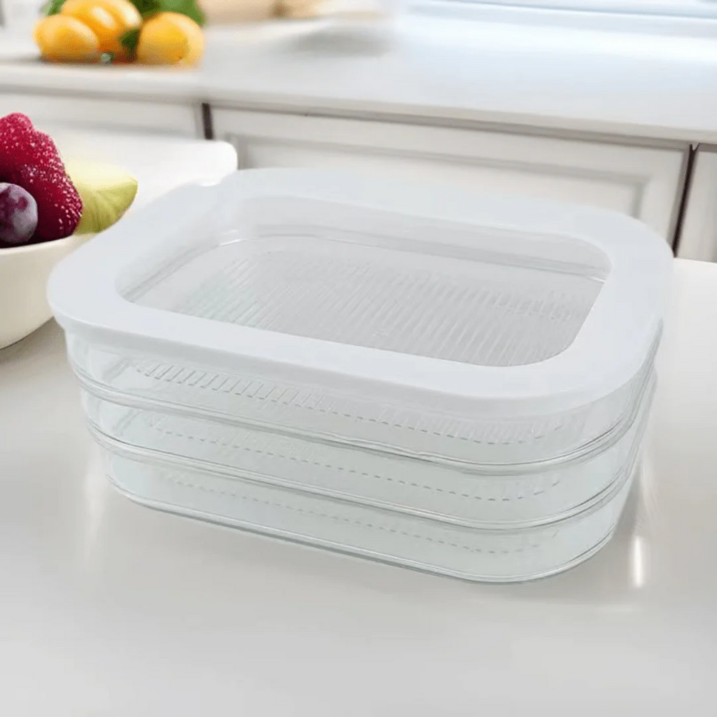 Multi-Purpose Three-Layer Transparent Refrigerator Sealed Storage Box with Lid