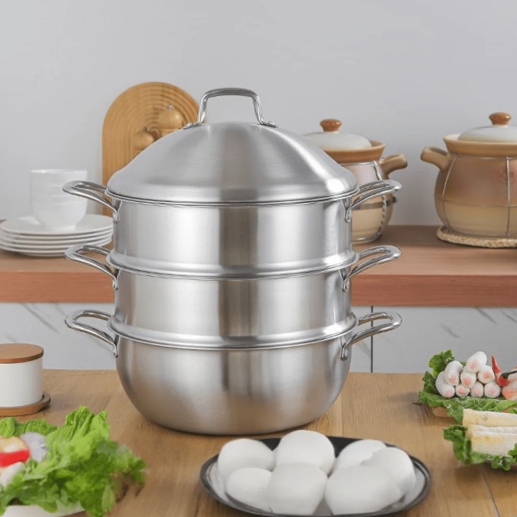 جدر بخار (مطبخ بخاري) ستانلس ستيل 3 طبقات متعدد الأغراض (32 سم)