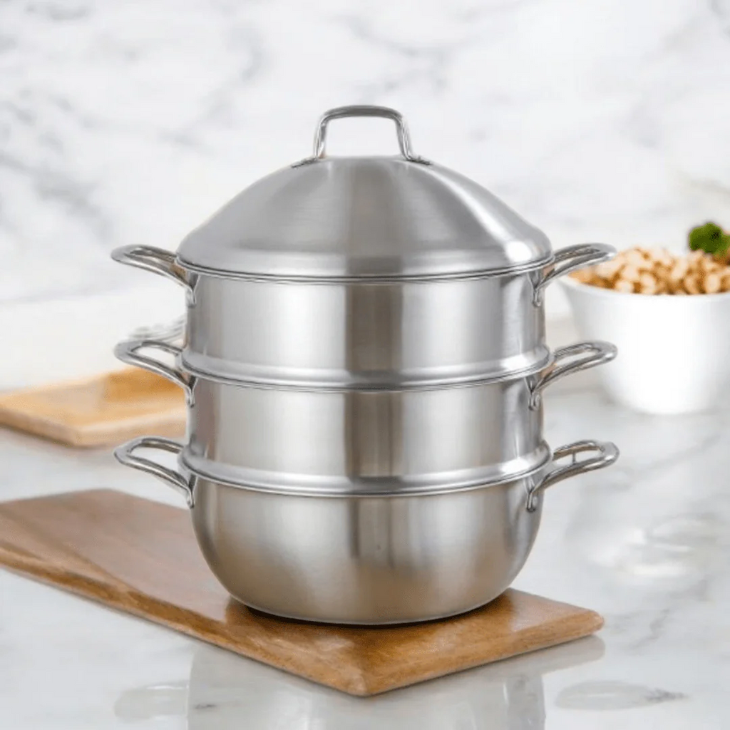 جدر بخار (مطبخ بخاري) ستانلس ستيل 3 طبقات متعدد الأغراض (32 سم)