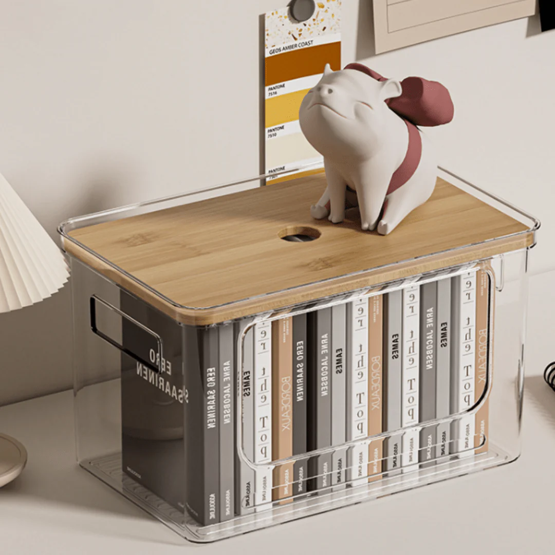 Multi-Purpose Transparent Storage Box with Bamboo Lid
