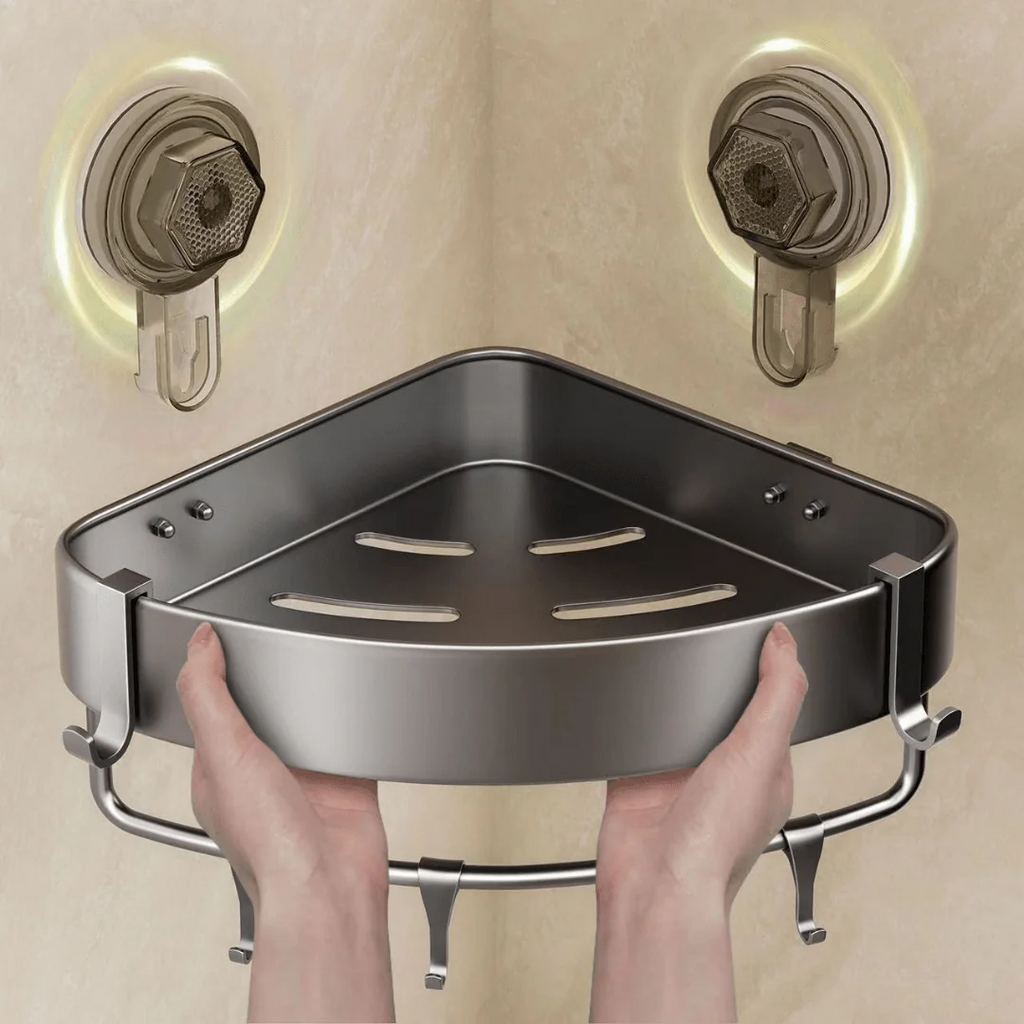 Bathroom Wall Mounted Corner Storage Rack Organizer With Hooks