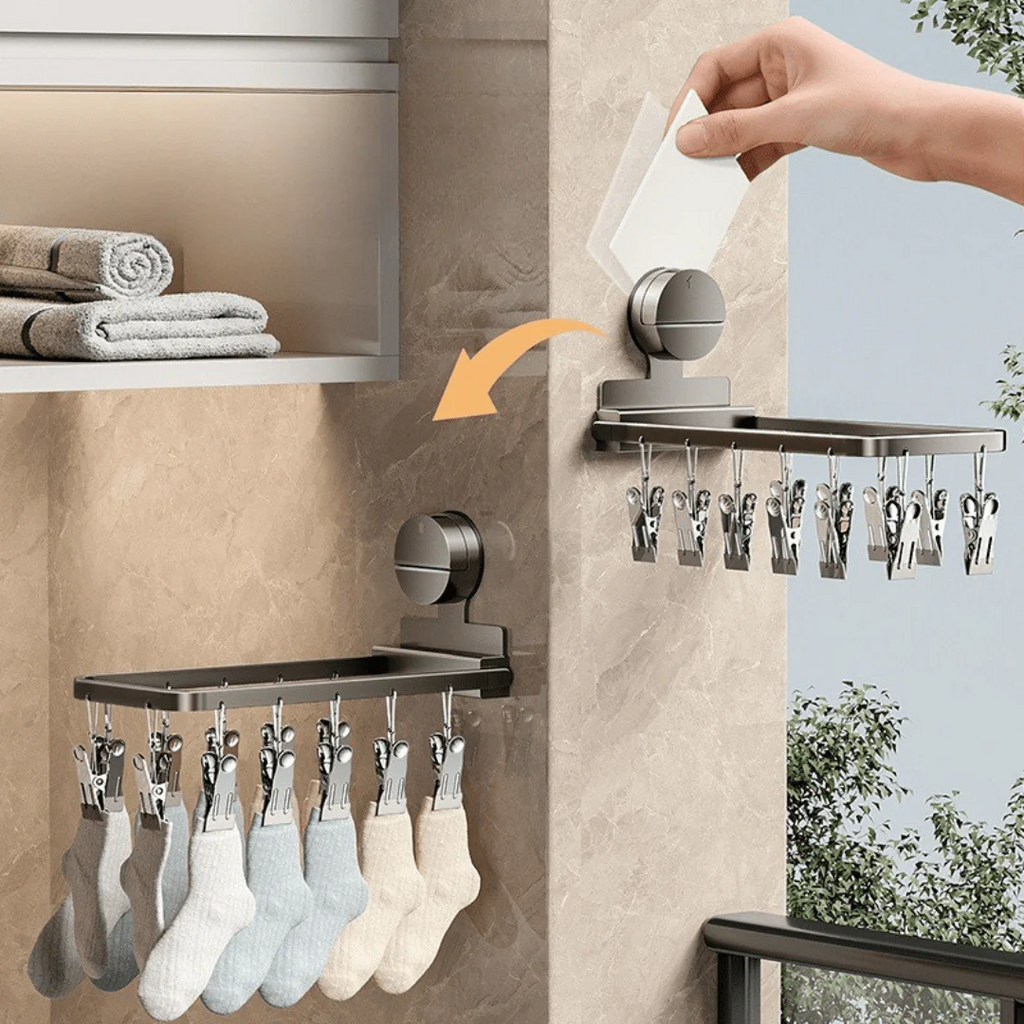 Carbon Steel Foldable Suction Cup Sock Drying Rack