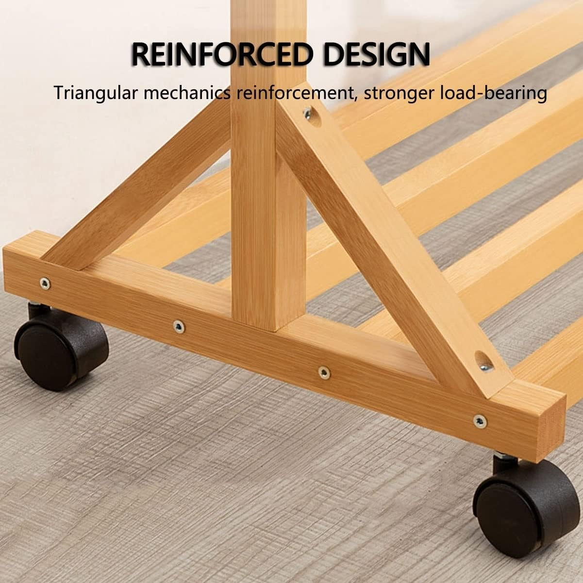 Multifunctional Bamboo Clothes Rack with Wheels and Shelf for Storage