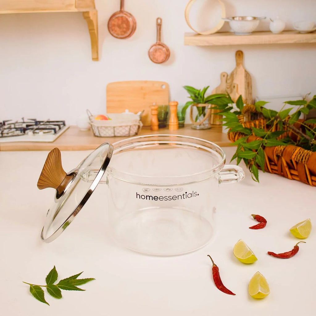 Multi-Purpose Transparent High Borosilicate Glass Pot with Lid