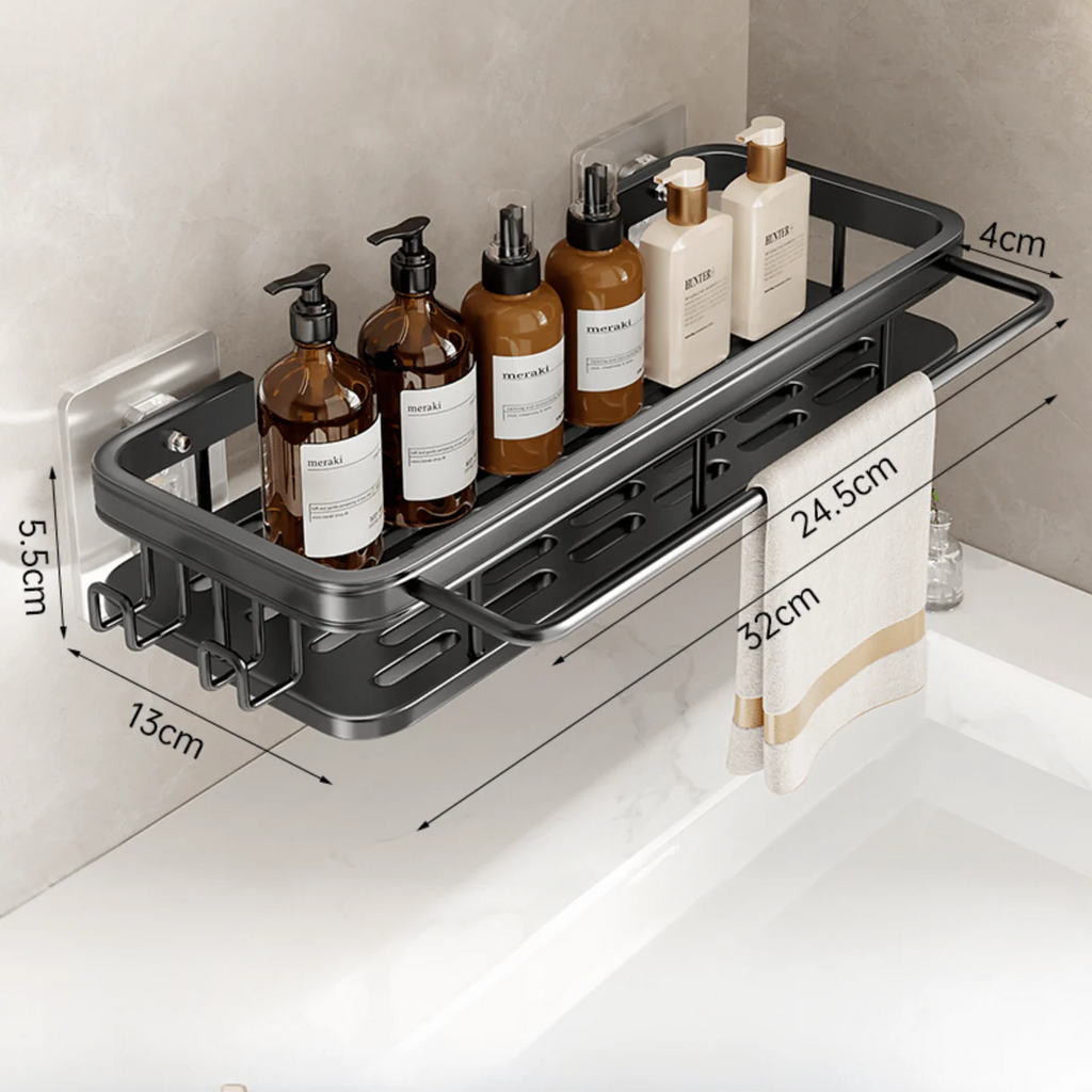 Multi-Functional Aluminum Alloy Wall-Mounted Bathroom Storage Rack (32cm)