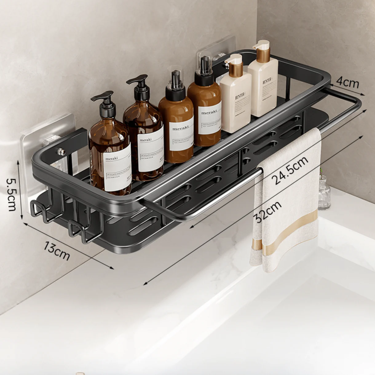 Multi-Functional Aluminum Alloy Wall-Mounted Bathroom Storage Rack (32cm)