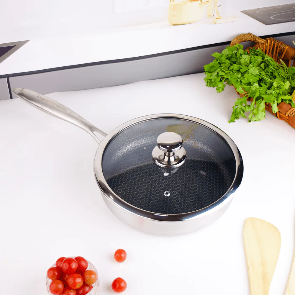 Multi-Purpose Stainless Steel Non-Stick Honeycomb Frying Pan With Lid(24cm)