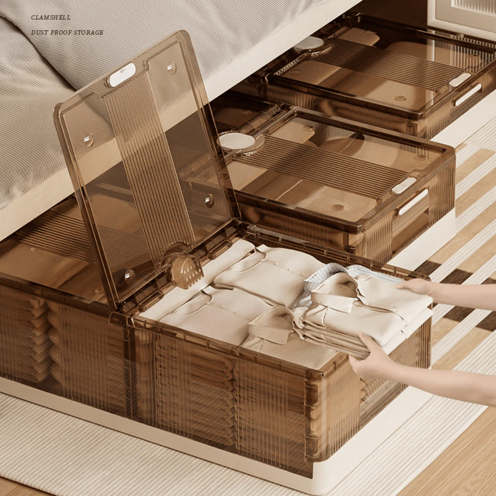 Multi-Purpose Plastic Foldable Underbed Storage Box with Wheels