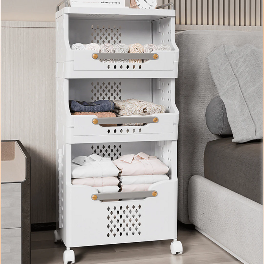 Multipurpose Multi-Layer Foldable Rolling Laundry and Storage Basket