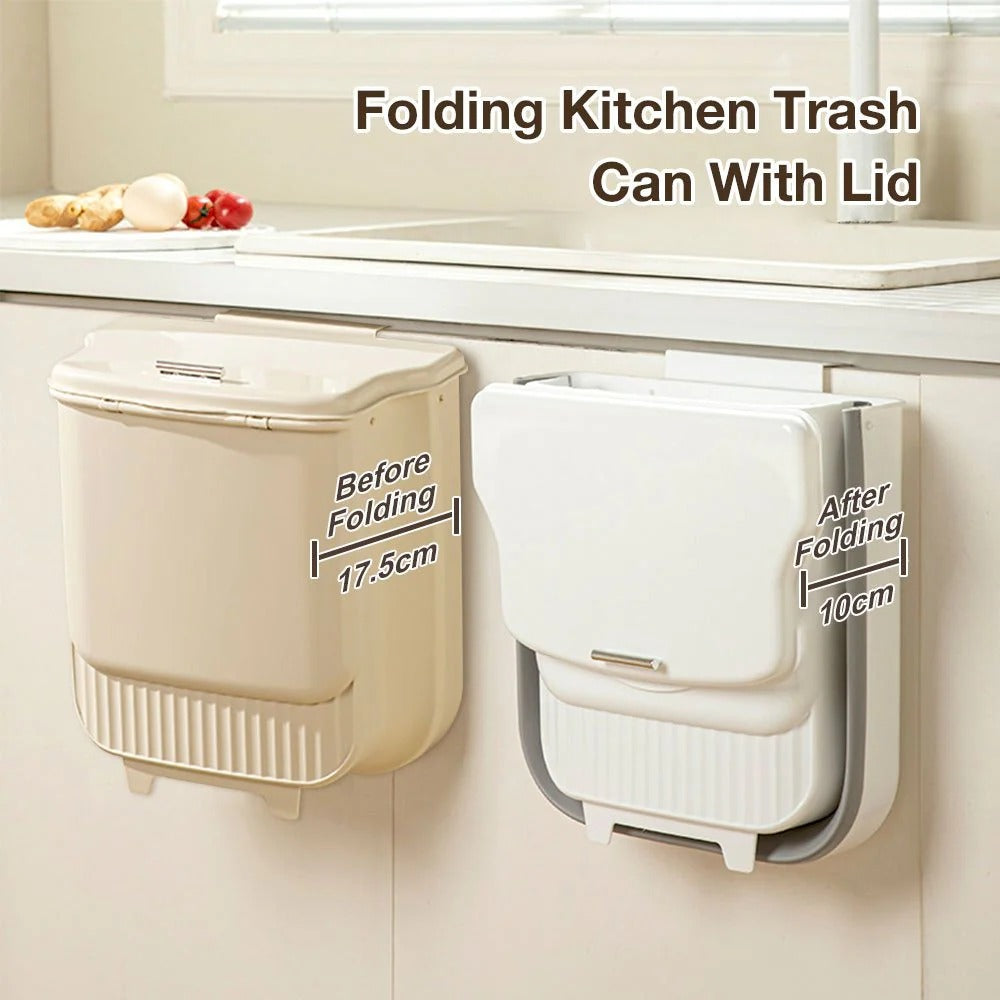 Space-Saving Folding Kitchen Trash Can with Lid(12L)