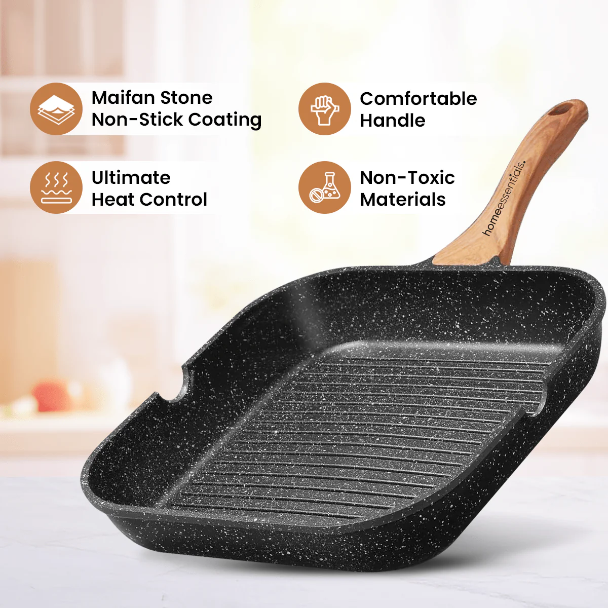 Maifan Stone Nonstick Grill Pan with Marble Coated (24cm)