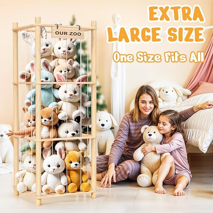 Natural Wood Stuffed Animal Tower Cage Toy Organizer(136 cm)