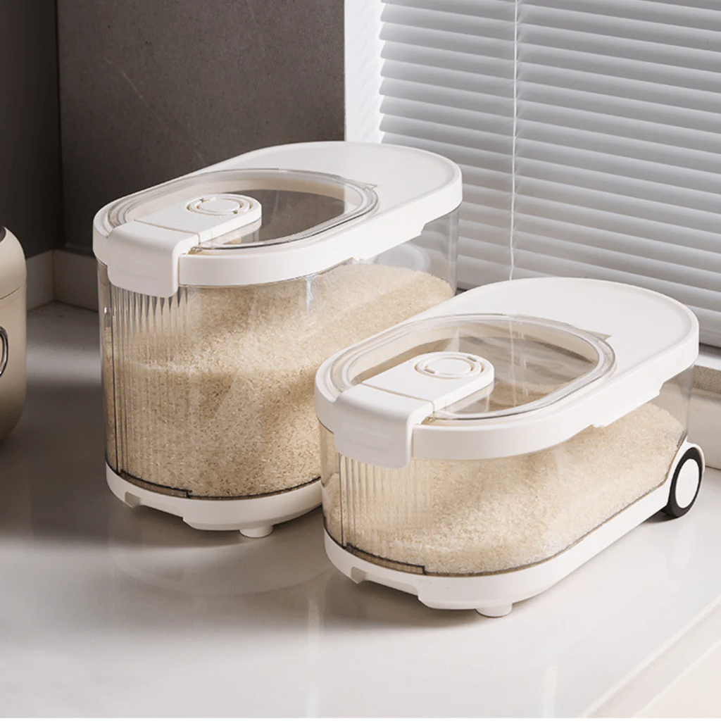 Sealed Rice Storage Container with Measuring Cup & Wheels