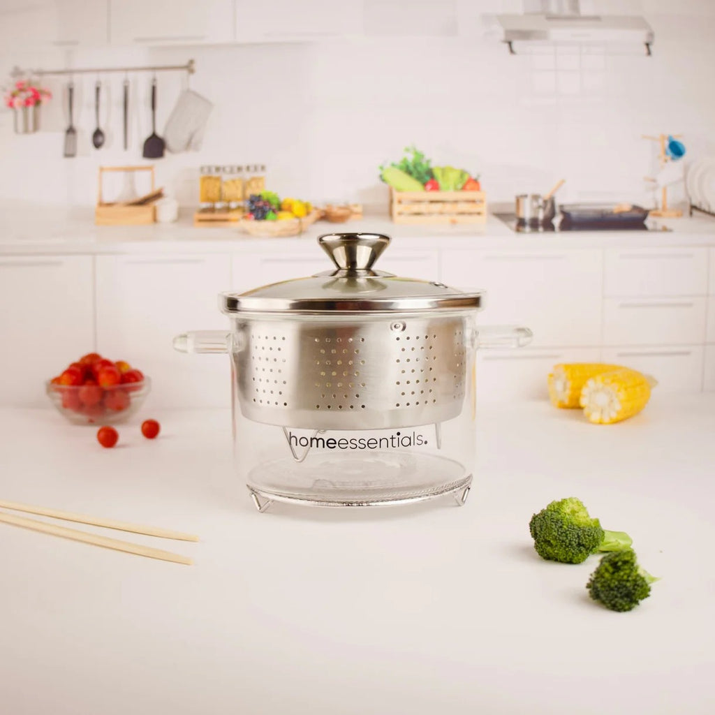Multifunctional Borosilicate Glass and Stainless Steel Steamer Pot