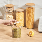 Multi-Purpose Airtight Plastic Transparent Food Storage Jar with Bamboo Lid
