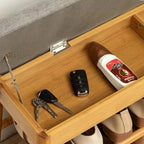Multi-Tier Bamboo Shoe Storage Bench with Cushioned Seat (90cm)