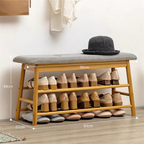 Multi-Tier Bamboo Shoe Storage Bench with Cushioned Seat (90cm)