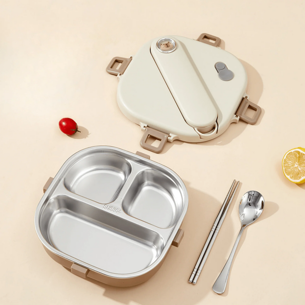 Premium 3-Grid Stainless Steel Lunch Box Set with Insulated Bag (800 ml)