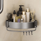 Bathroom Wall Mounted Corner Storage Rack Organizer With Hooks