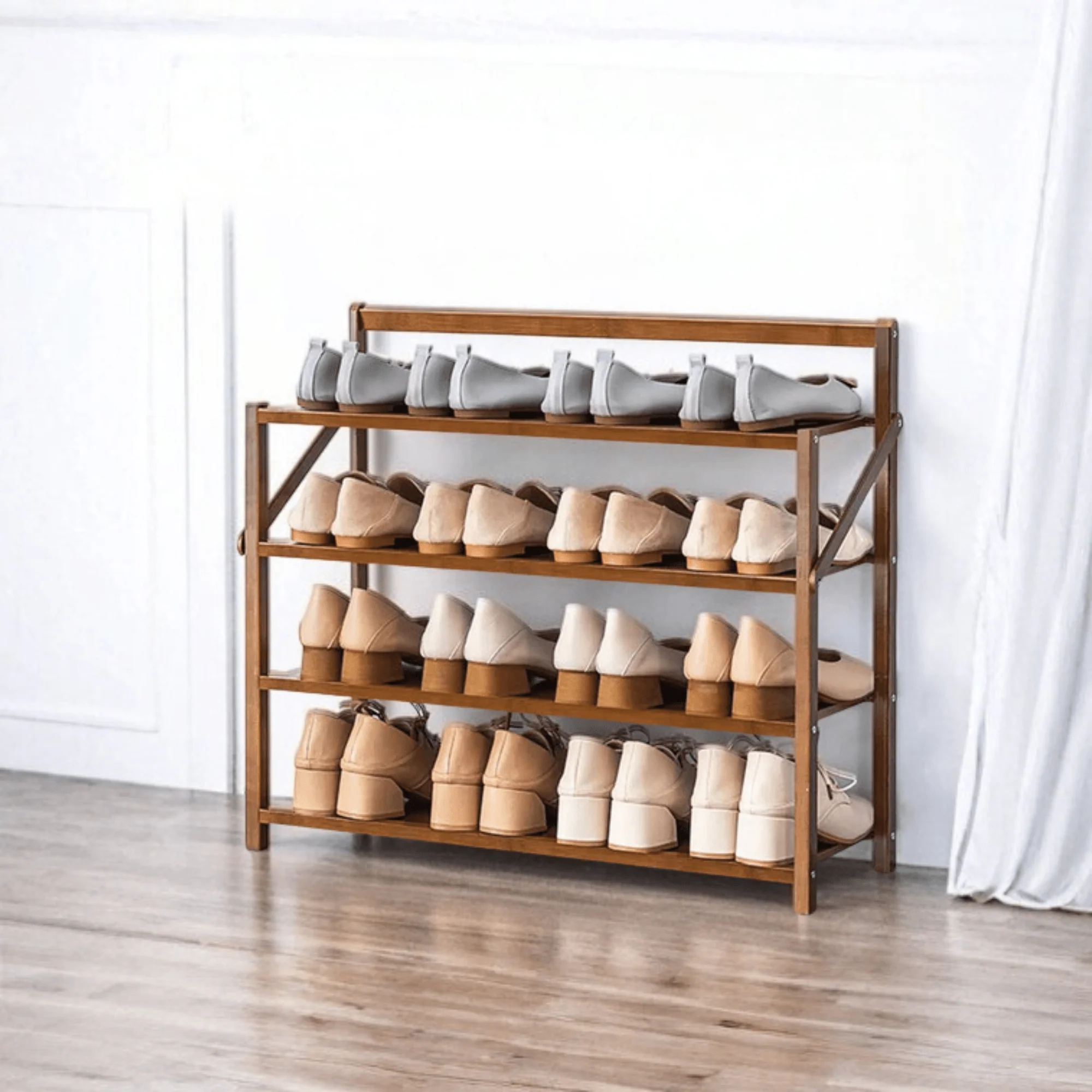 Multi-Use Foldable Wooden Shoe Storage Shelf (68cm)