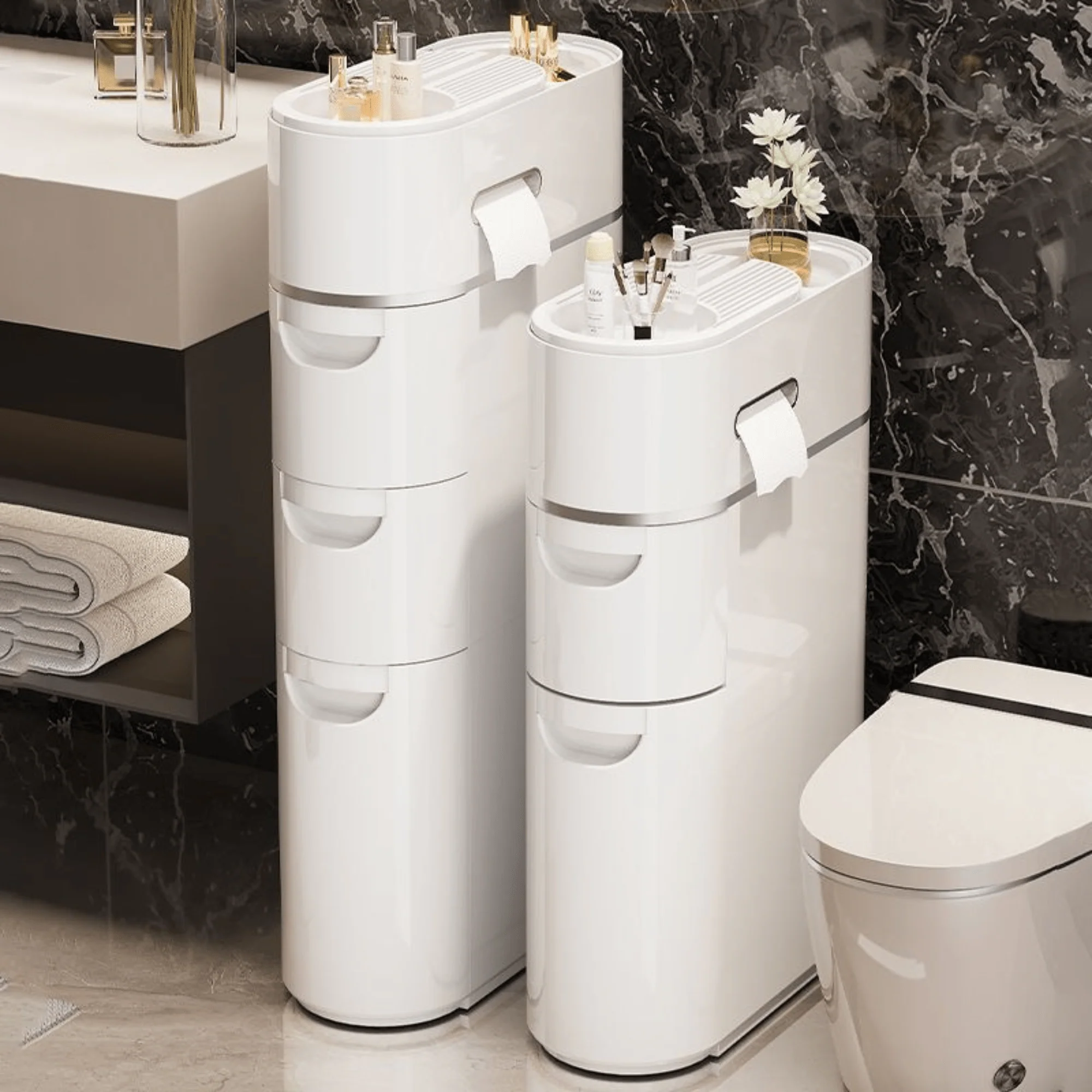 كابينة (خزانة) تخزين بلاستيكية ضيّقة ومتعددة الطبقات ويا جوارير (أدراج)