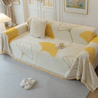 Ginkgo Leaf Print Yellow Elegance Chenille Sofa Cover
