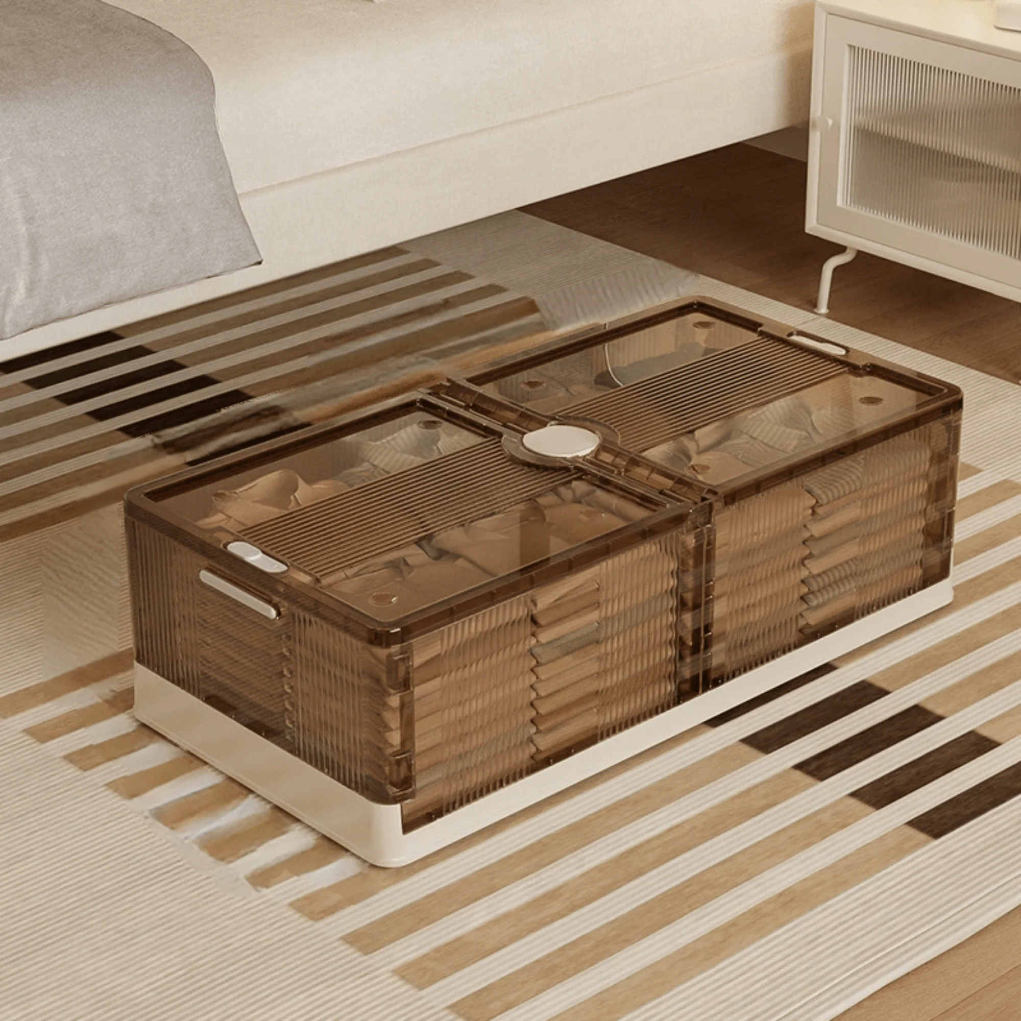 Multi-Purpose Plastic Foldable Underbed Storage Box with Wheels