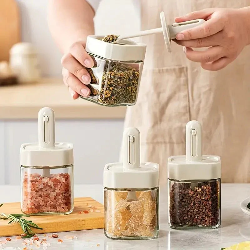 Moisture-Proof Sealed Scoop Square Seasoning Jar With Lid and Spoon