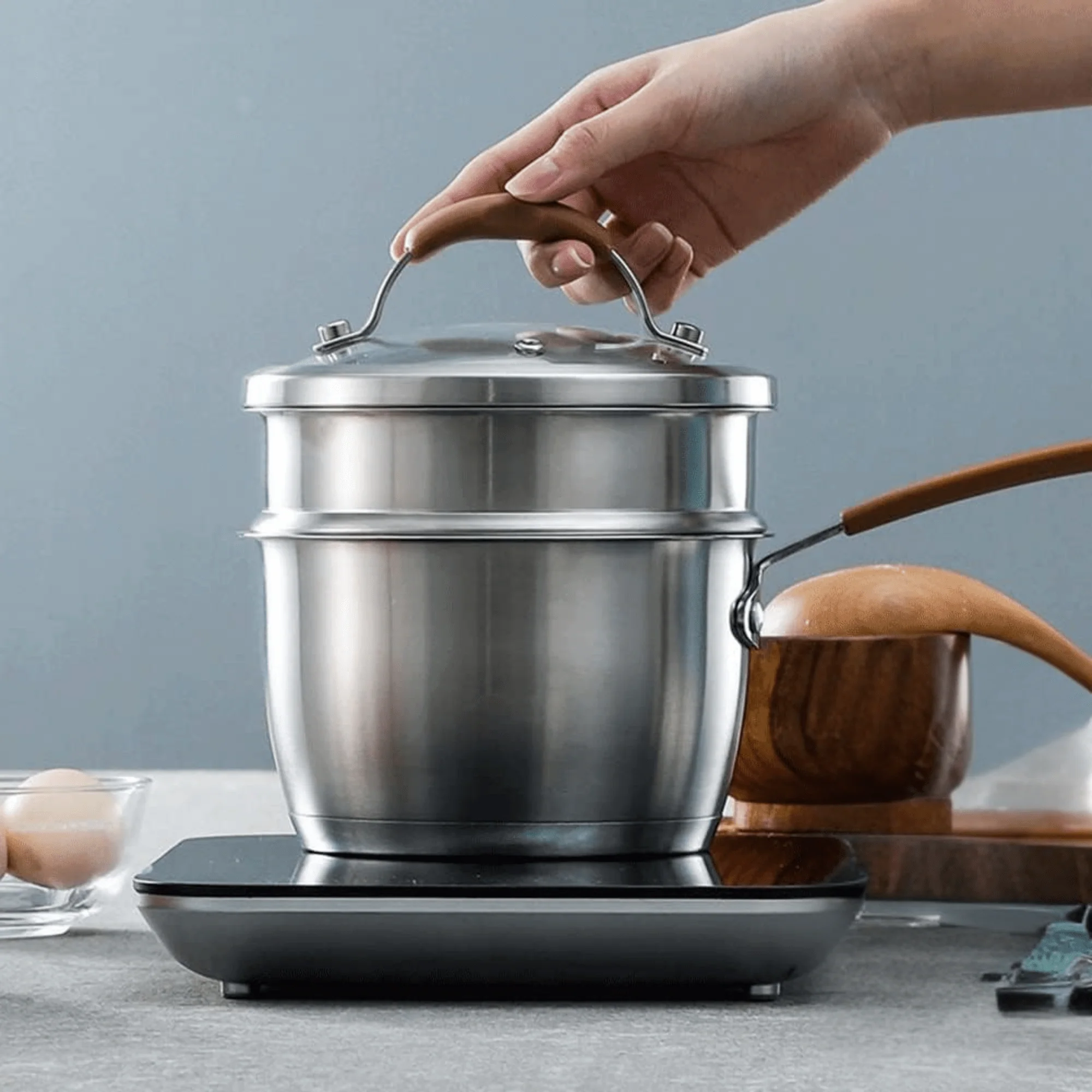 قدر طبخ وتبخير متعدد الأغراض من الفولاذ المقاوم للصدأ (2 لتر)