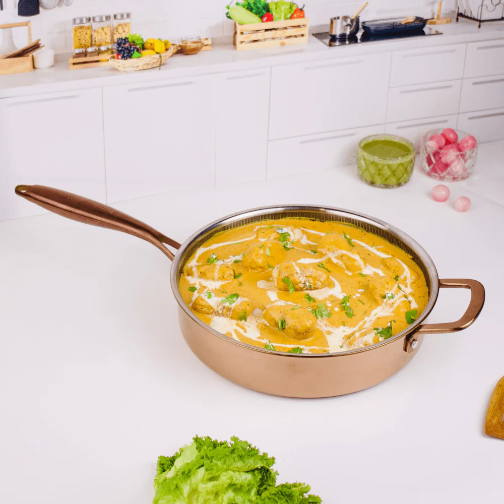 مقلاة قلي (طاوة) "خلايا النحل" متعددة الأغراض بقلب نحاسي ويا غطا (26 سم)