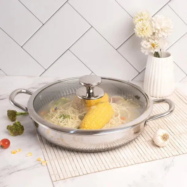 Multi-Purpose Stainless Steel Honeycomb Non-Stick Pan with Lid (28 cm)