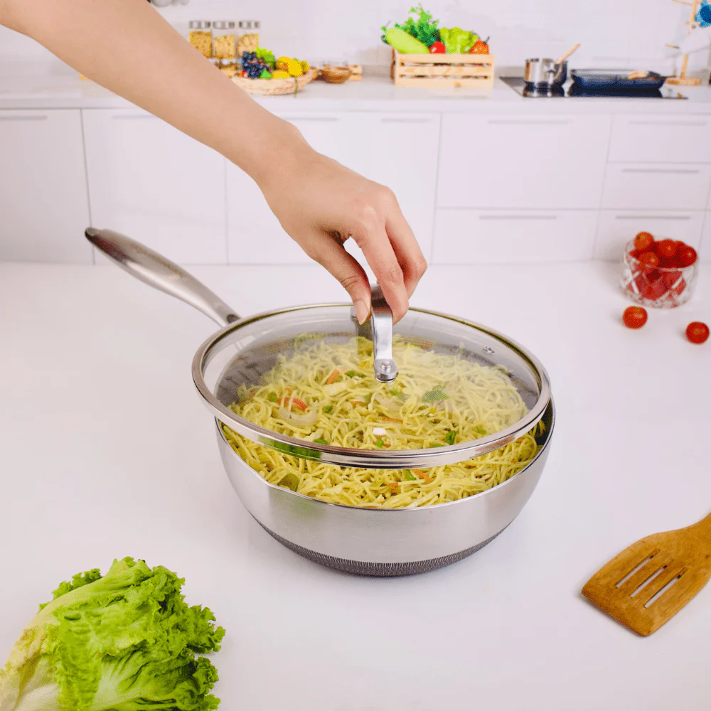 Stainless Steel Honeycomb Non-Stick Frying Pan With Lid(24cm)