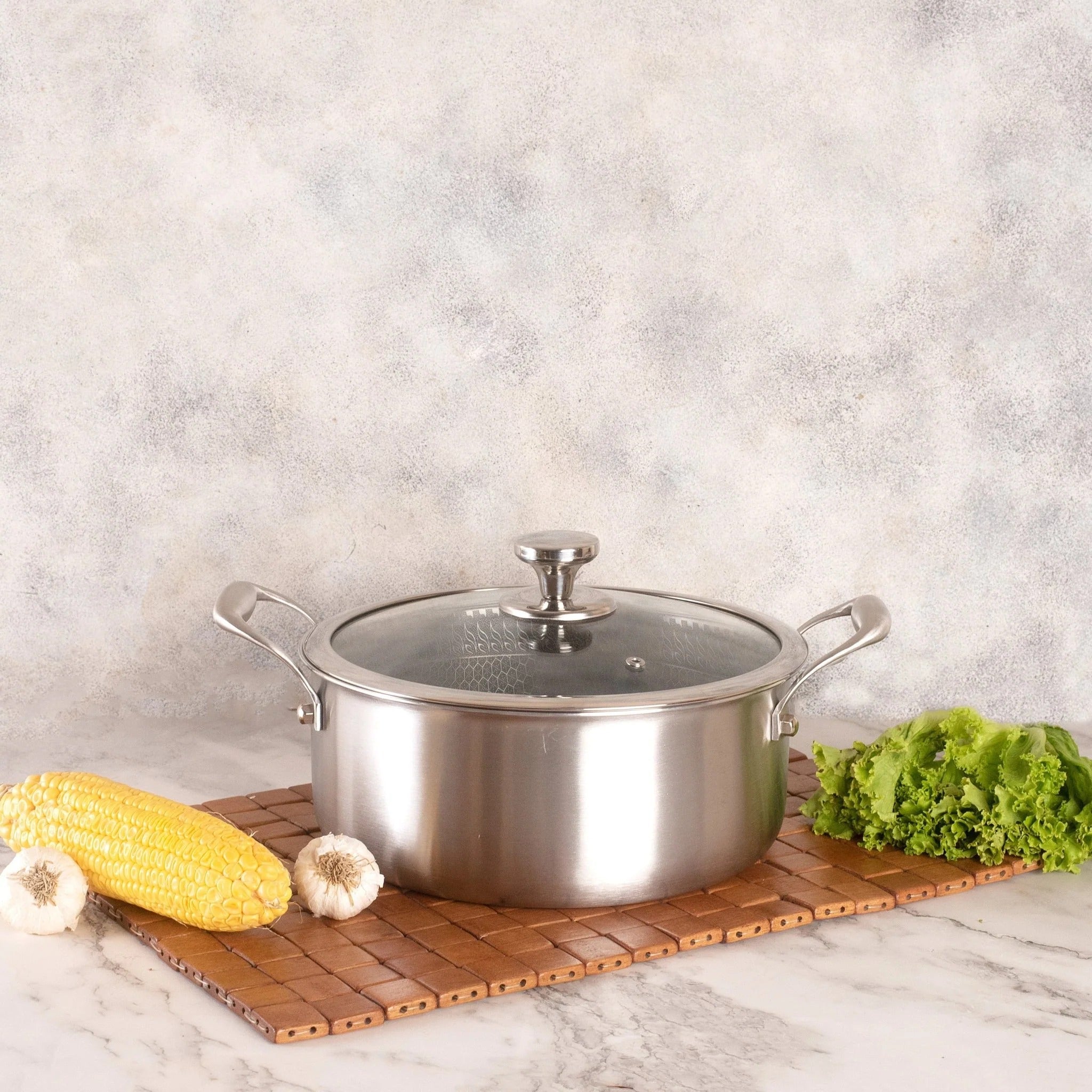 Multi-Purpose Stainless Steel Honeycomb Soup Pot with Lid (24cm)