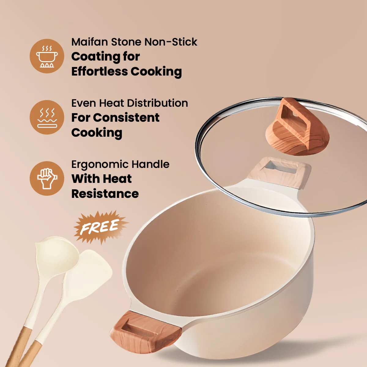 جدر صلصة (جدر صغير) "نان ستيك" من حجر المايفان (أبيض - 24 سم)