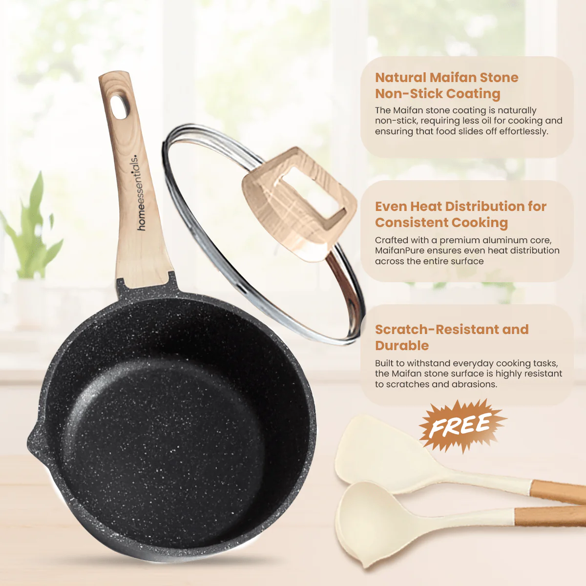 Maifan Stone Non-Stick Pot (Black-18cm)