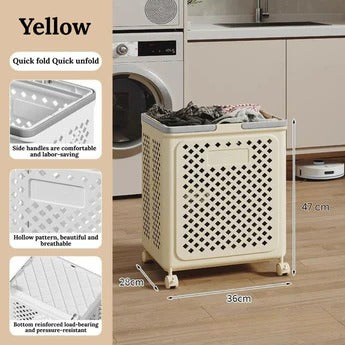 Multi-Purpose Plastic Foldable Laundry Basket with 360° Wheels