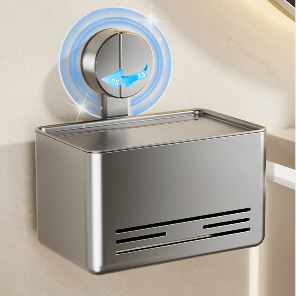 Wall-Mounted Suction Cup Toilet Tissue Box with Storage Shelf