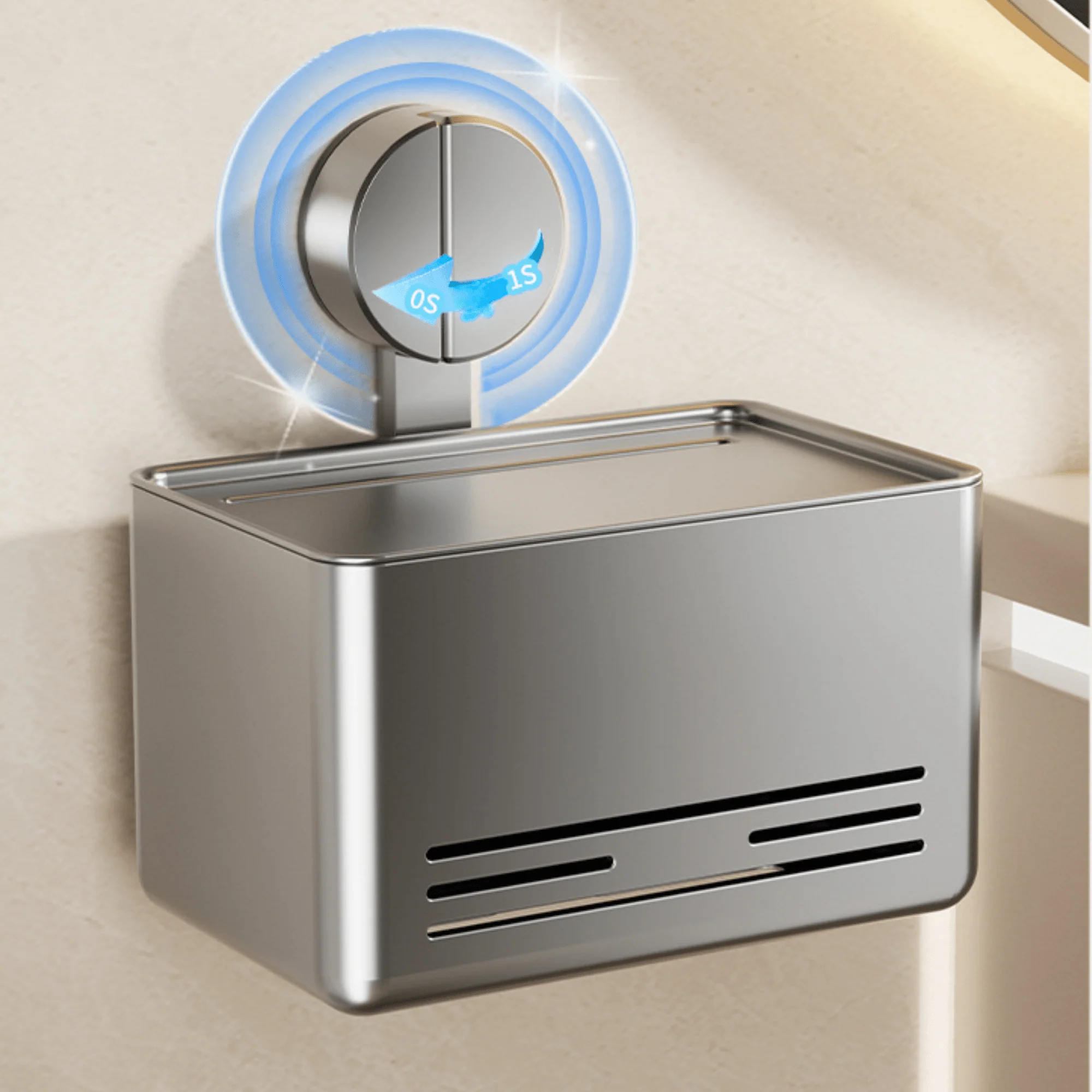 Wall-Mounted Suction Cup Toilet Tissue Box with Storage Shelf