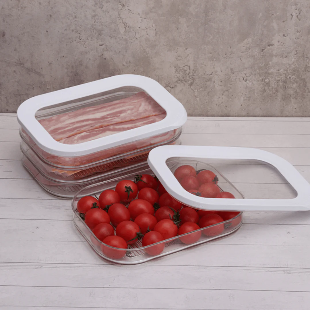 Multi-Purpose Three-Layer Transparent Refrigerator Sealed Storage Box with Lid