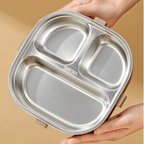 Premium 3-Grid Stainless Steel Lunch Box Set with Insulated Bag (800 ml)