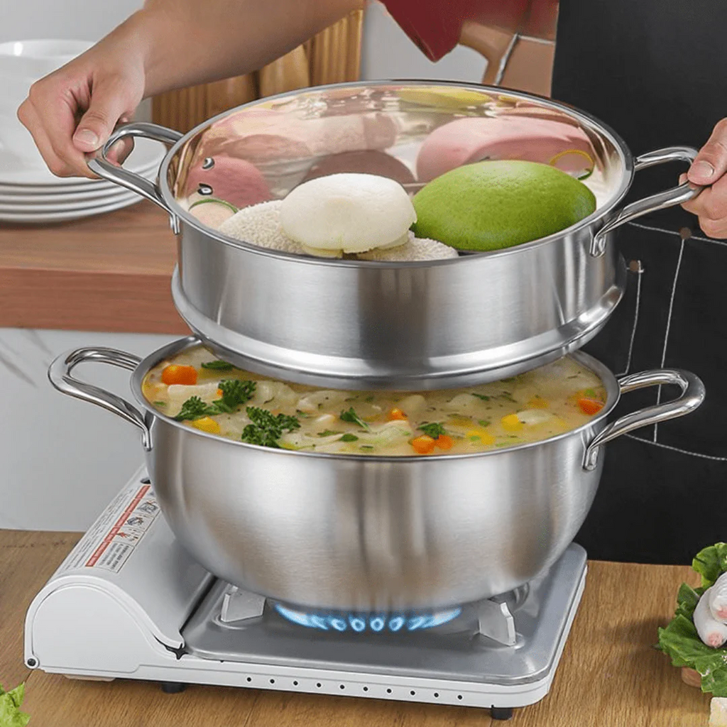 جدر بخار (مطبخ بخاري) ستانلس ستيل 3 طبقات متعدد الأغراض (32 سم)