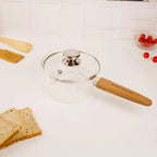 Multi-Functional Borosilicate Glass Pan with Wooden Handle (1300ml)