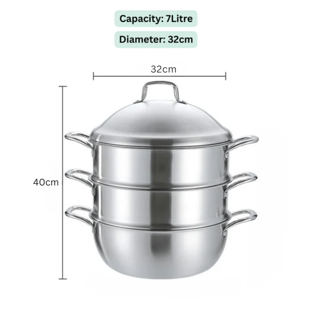 جدر بخار (مطبخ بخاري) ستانلس ستيل 3 طبقات متعدد الأغراض (32 سم)