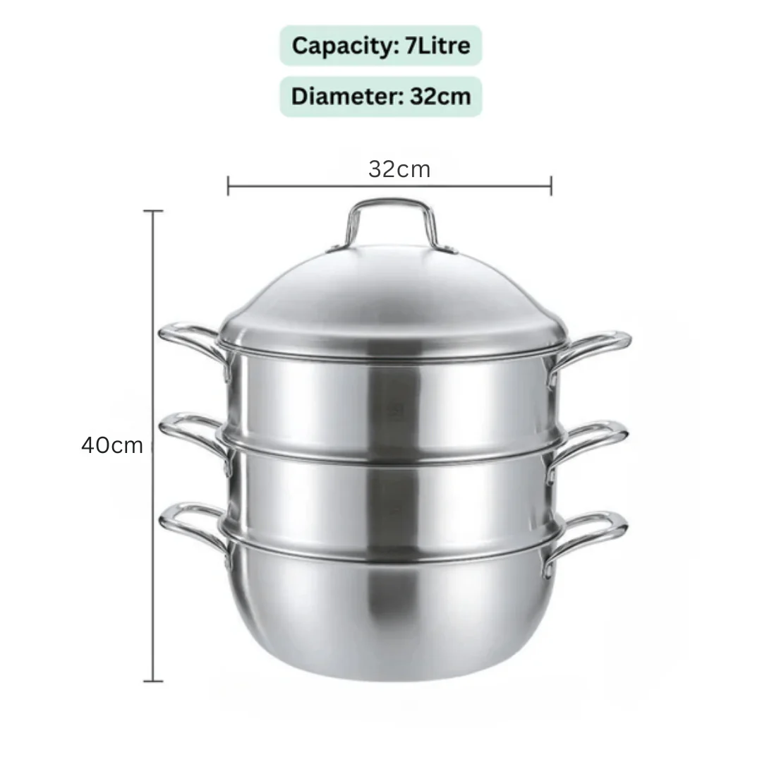 جدر بخار (مطبخ بخاري) ستانلس ستيل 3 طبقات متعدد الأغراض (32 سم)