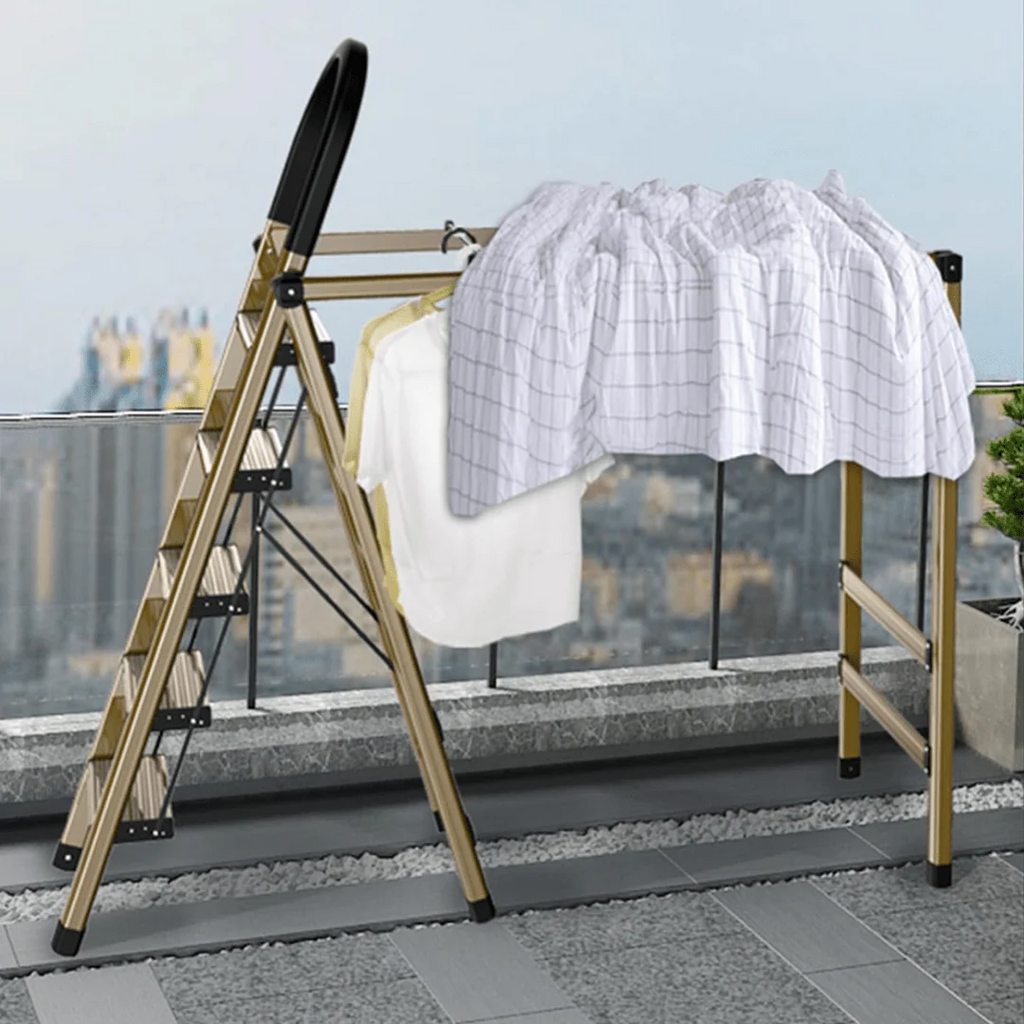 2-in-1 Aluminum 5 Steps Folding Ladder with Drying Rack